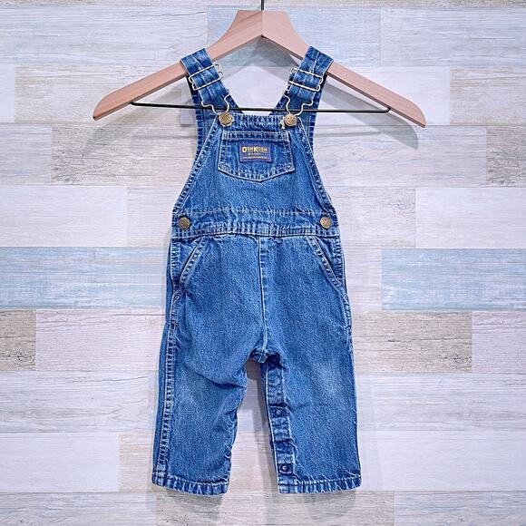 OSHKOSH B'GOSH Vintage Vestbak Denim Overalls Blue Cotton USA Baby 12 Month 12M - Picture 1 of 6